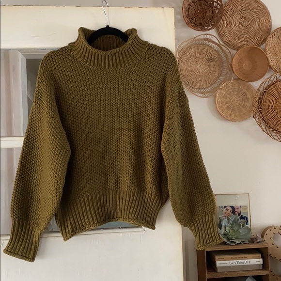 kayamiga Sweaters - Olive green chunky knitted wide sleeve sweater